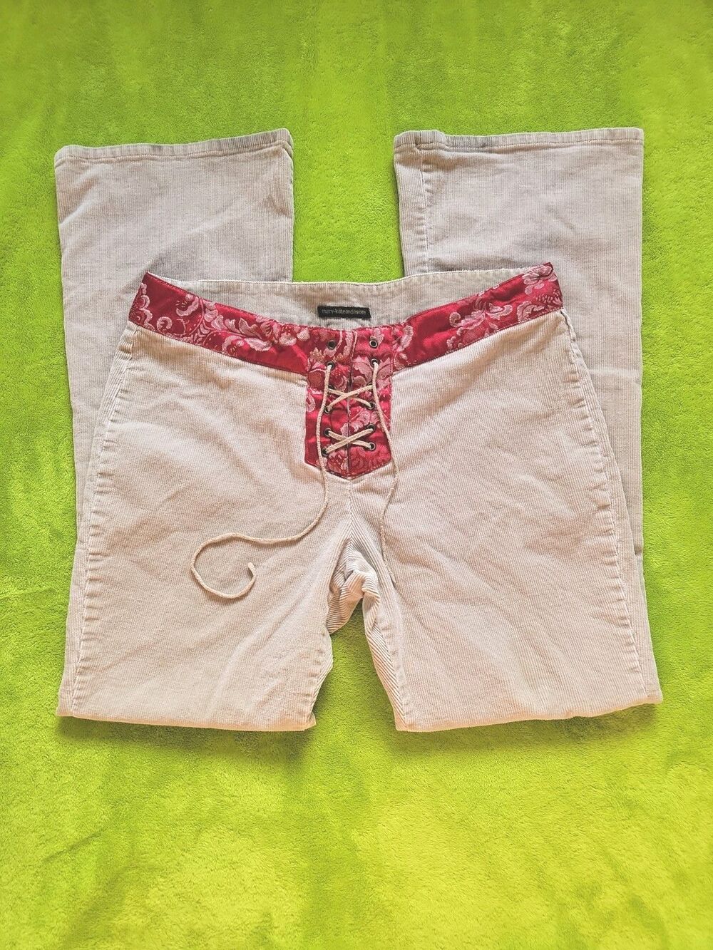 Vintage Y2K MaryKate And Ashley Red Paisley Boho Corduroy Flair Leg Pants 13